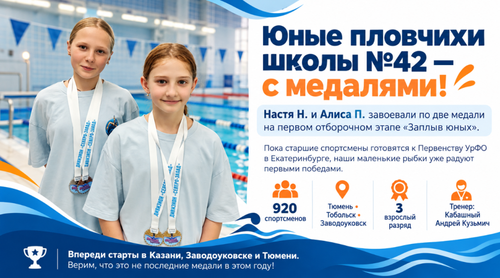Первые медали сезона у юных пловчих школы №42